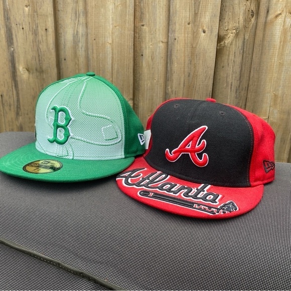 LOT OF 2 Vintage Embroidered MLB Boston Red Sox Atlanta Baseball Cap Hat New Era - Picture 10 of 12